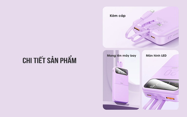 Pin sạc dự phòng kèm cáp 20000mAh 22.5W Remax RPP-620 chính hãng