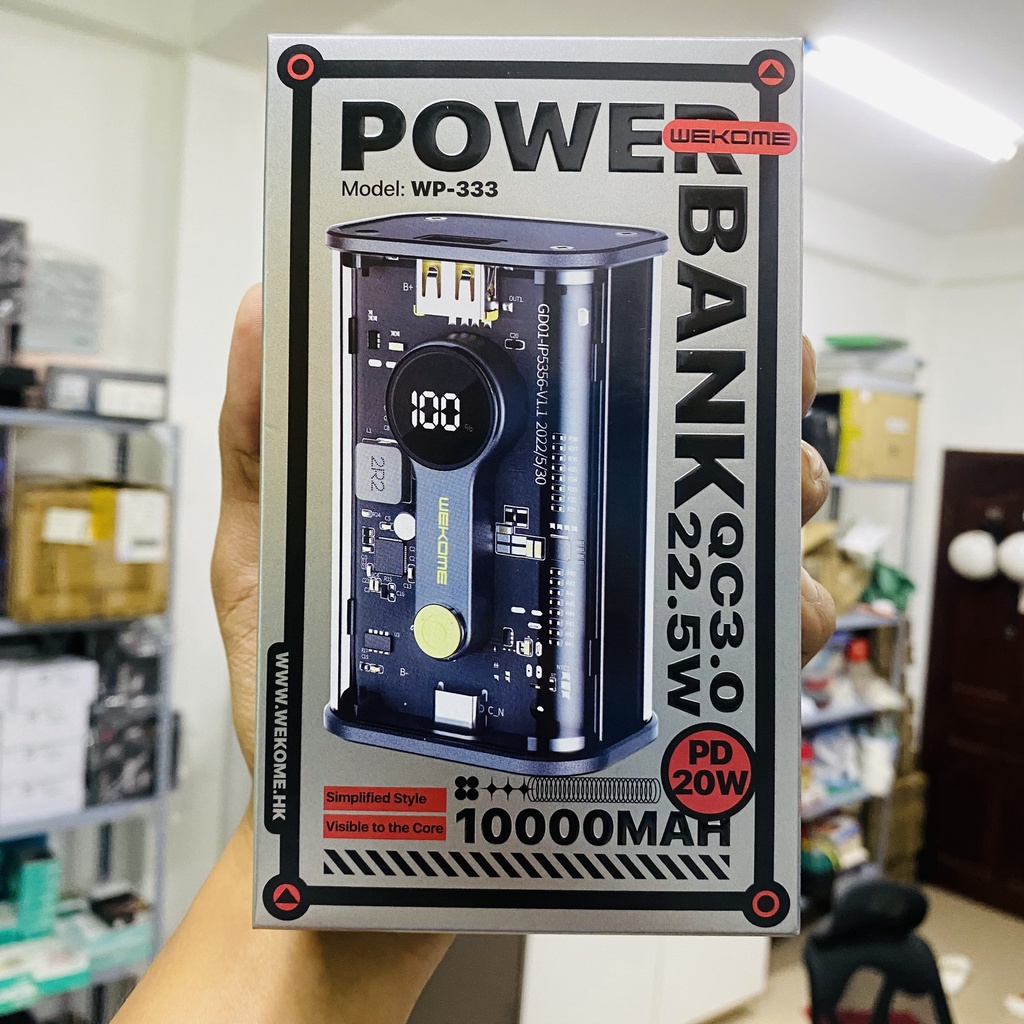 Pin sạc dự phòng trong suốt 10000mAh WEKOME sạc nhanh PD/QC3.0 22.5W WP-333 - Hàng chính hãng